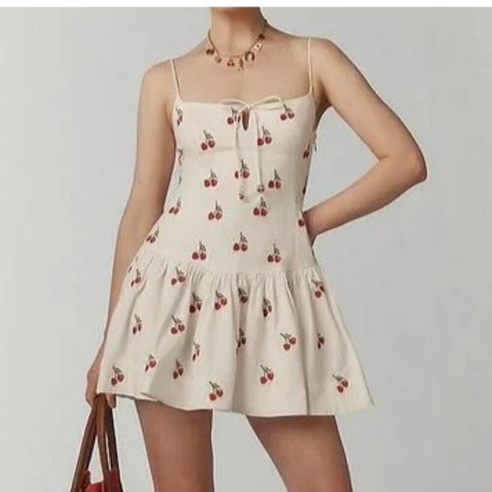 Maeve Sweetheart Drop-Waist Mini Dress Cherry Print XL